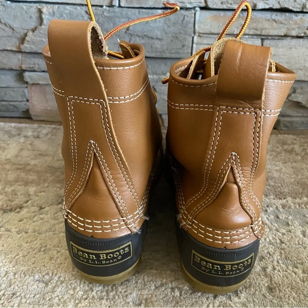 L.L. Bean Bean Boots Duck Booties Winter Waterproof Lace Up Brown Tan Leather:9M